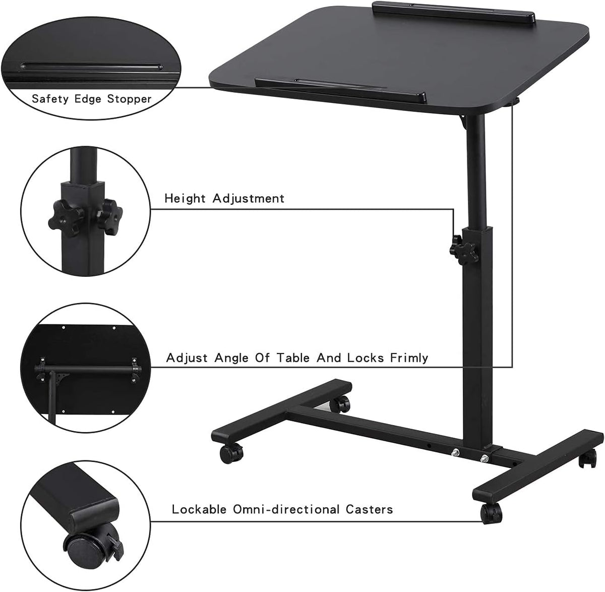Adjustable Overbed Bedside Table with Wheels H13259