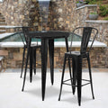30 Round Silver Metal Indoor-Outdoor Bar Table Set with 2 Cafe Stools Z3343