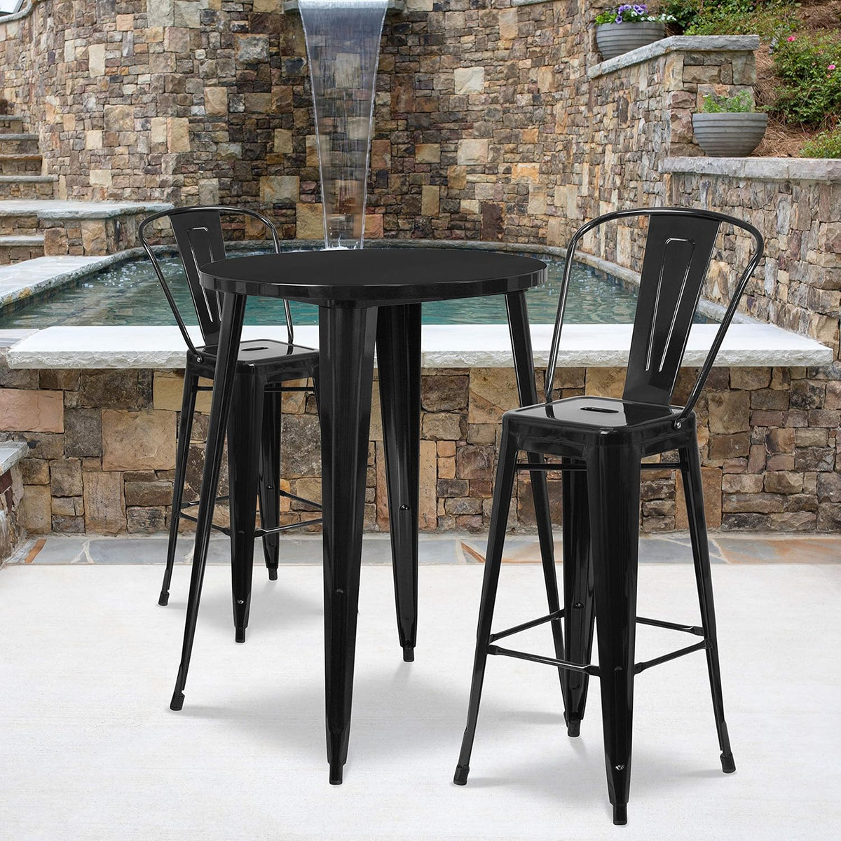 30 Round Silver Metal Indoor-Outdoor Bar Table Set with 2 Cafe Stools Z3343