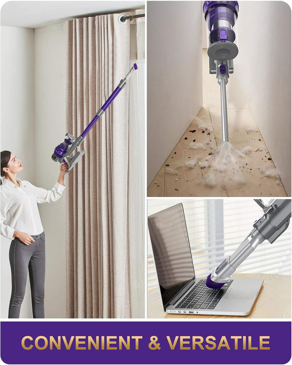 Cordless Vacuum Cleaner, 26KPA Stick Vacuum with Detachable Battery Z1050