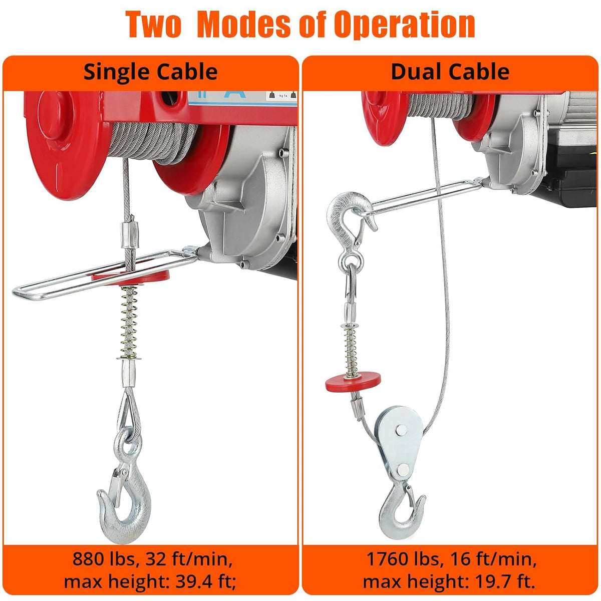 Electric Hoist 1760lbs 39FT Single Cable Lifting Height Steel Wire Winch B565