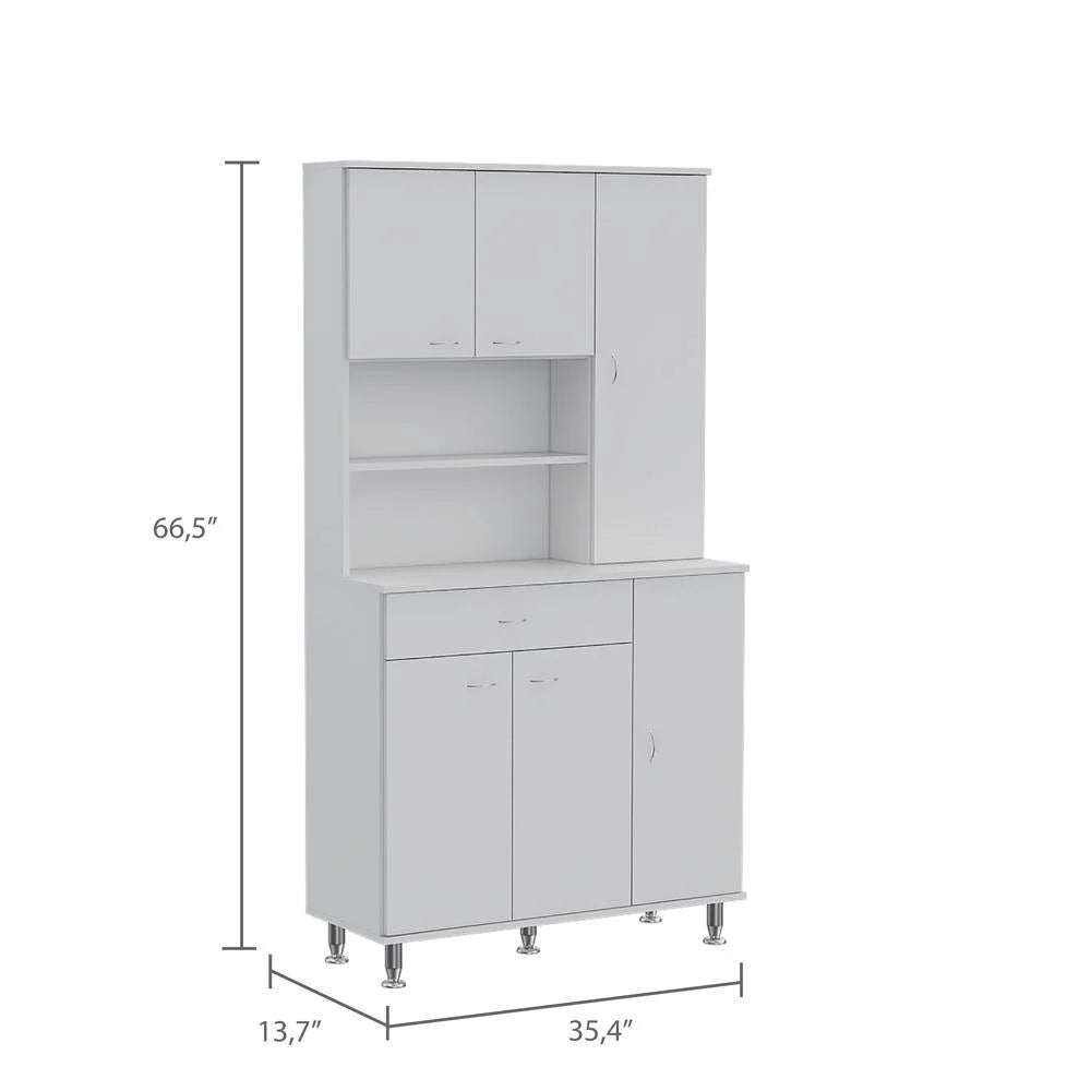 White Engineered Wood Pantry Cabinet with Six Doors E49008