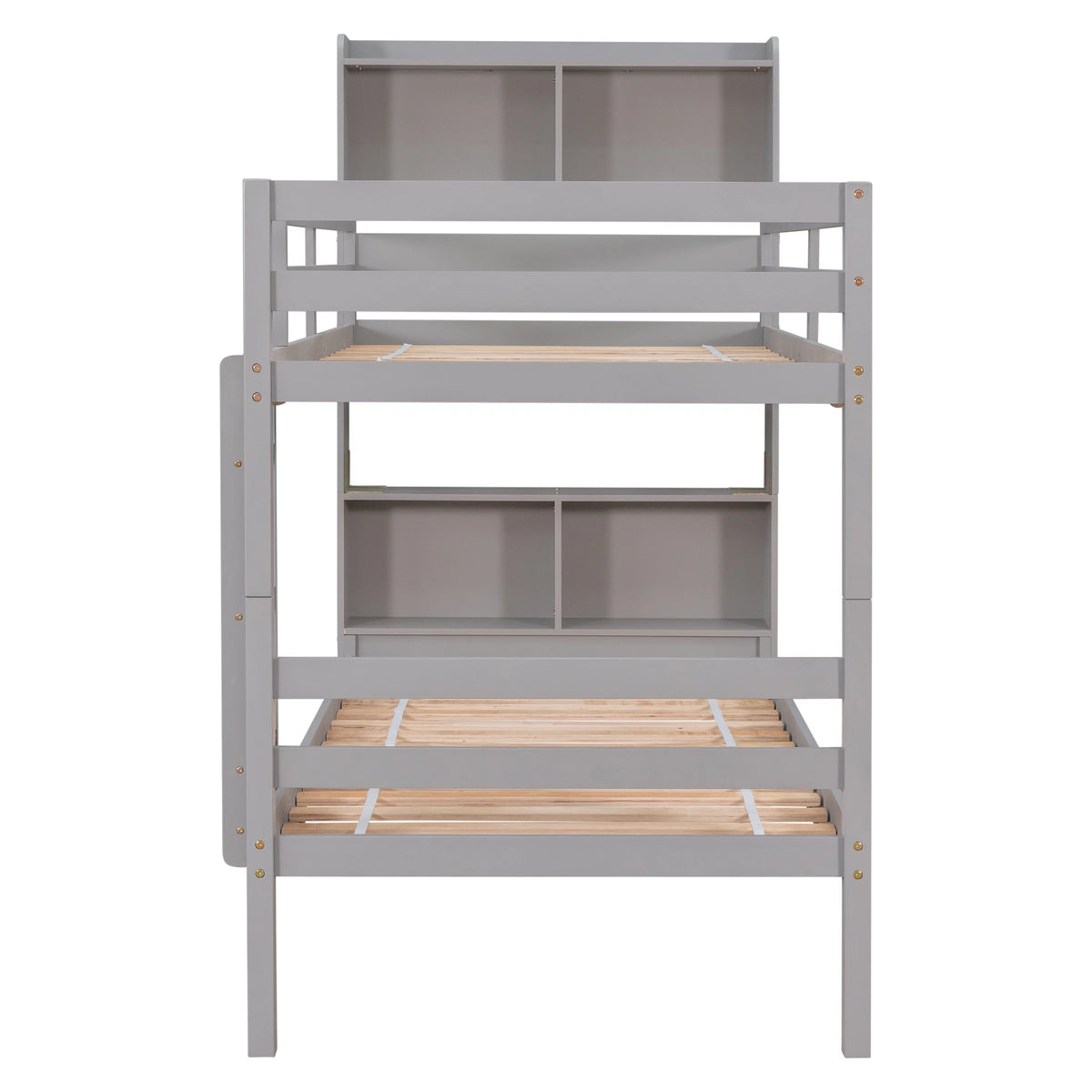 Twin over Twin Wood Bunk Bed with Storage Headboard R6344