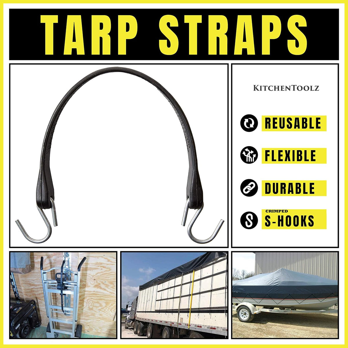 Pack of 25 41 inch Rubber Bungee Cords with Metal S Hooks C148907