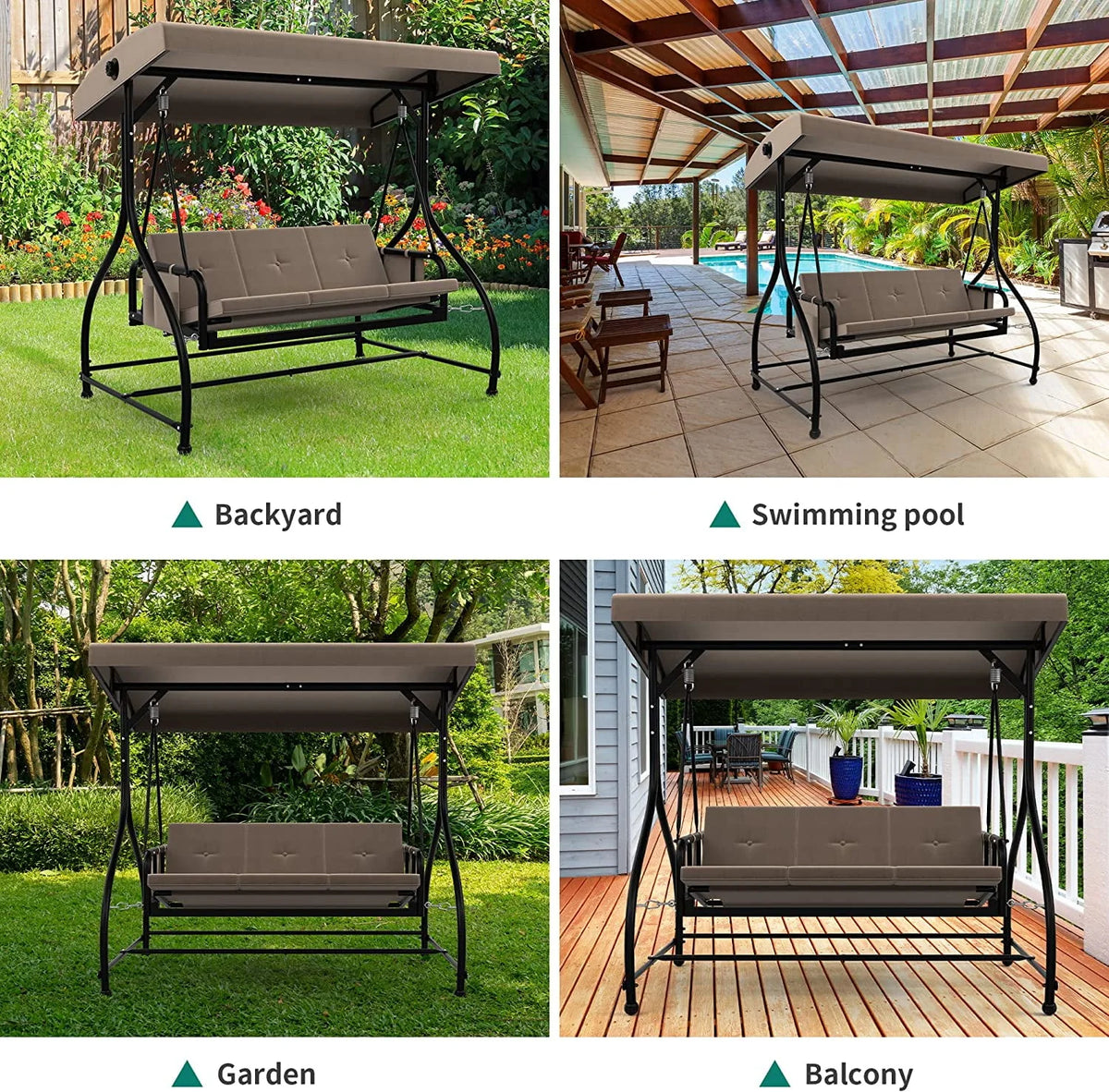 3 Person Outdoor Swing Chair with Adjustable Canopy W587506