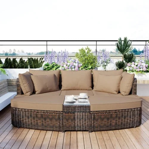 6 Piece PE Wicker Rattan Patio Sofa Set with Coffee Table U40777