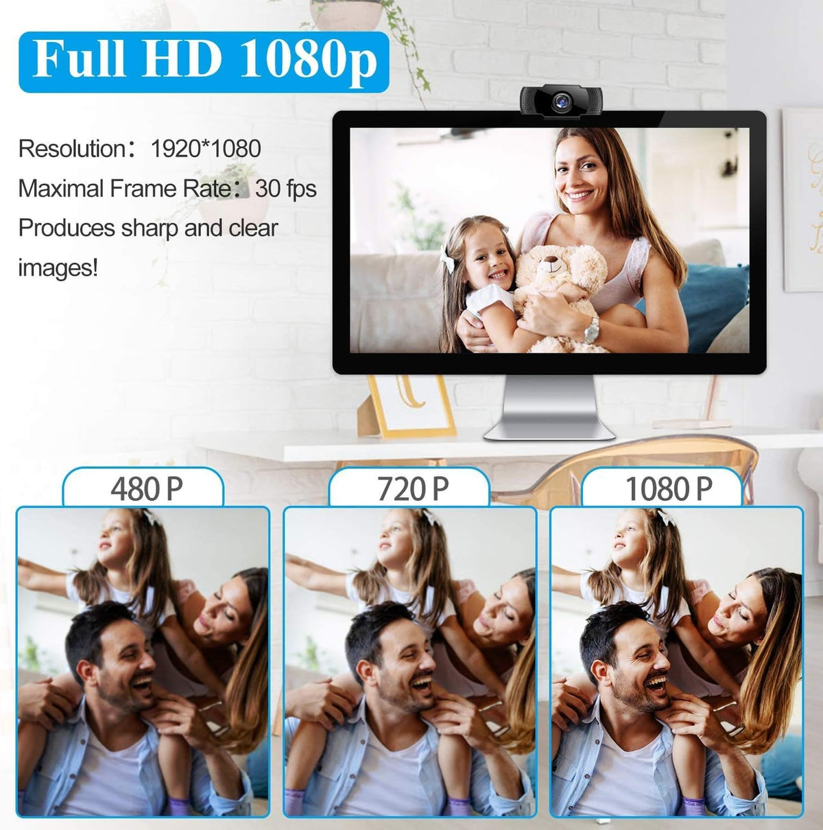 1080P Webcam with Microphone, USB2.0, Rotatable, Pack of 2 P8899