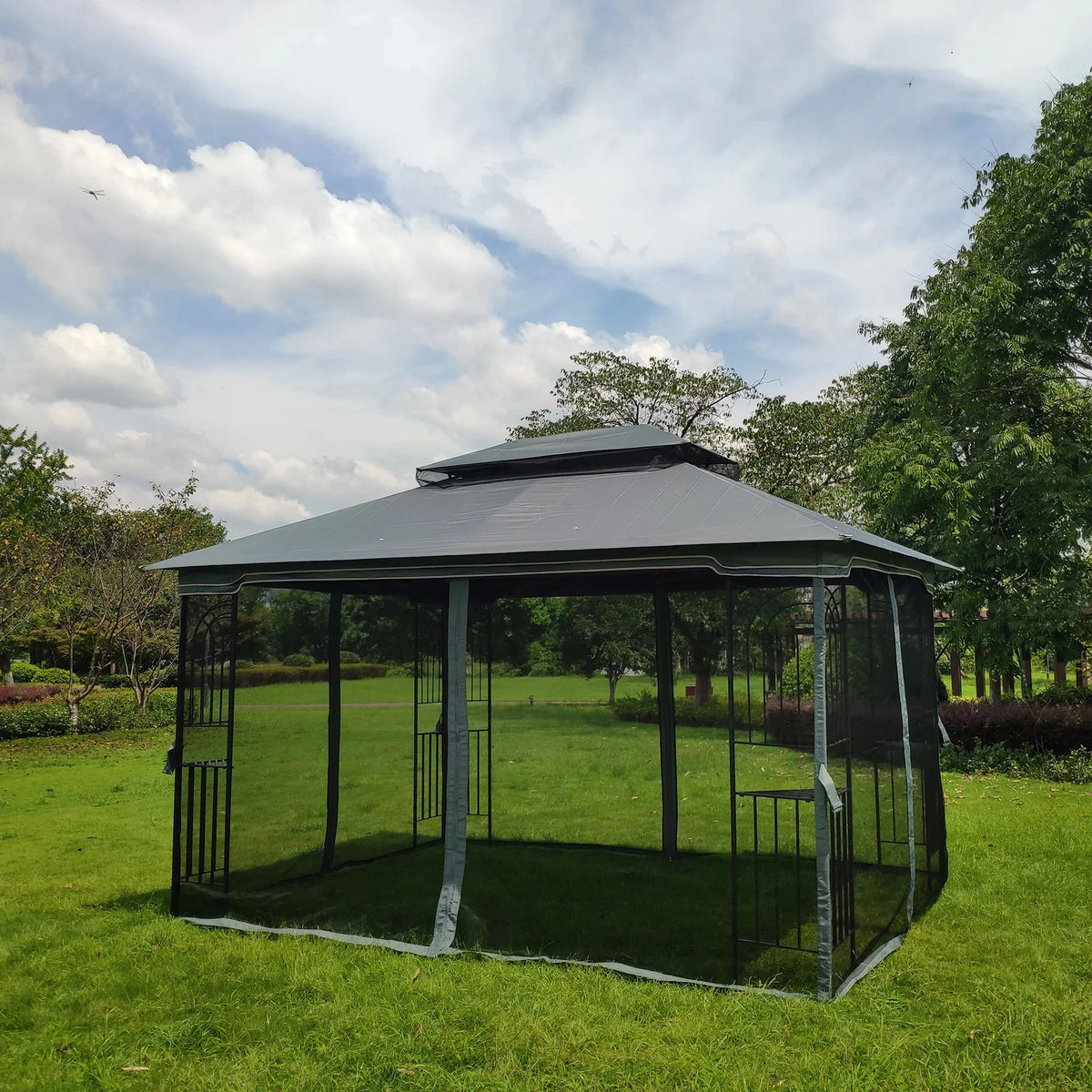 Gray Outdoor Patio Gazebo Canopy Tent with Mosquito Net Z464