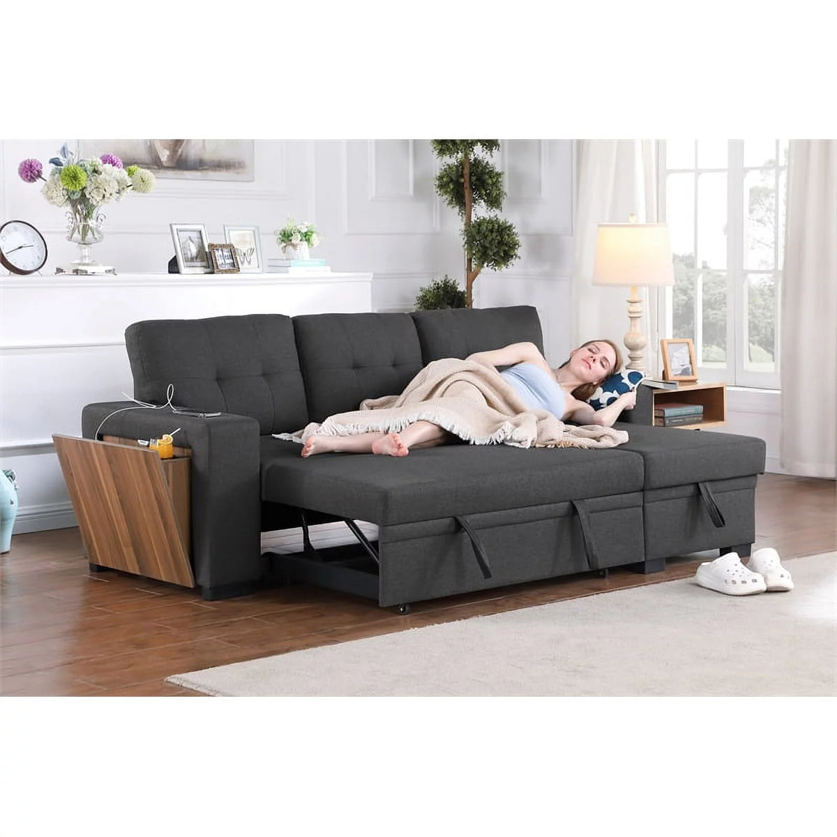 Dark Gray Reversible Sectional Sofa Bed B92812