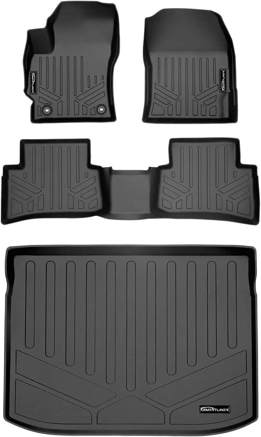Black Custom Fit Floor Mats 2 Rows and Cargo Liner Trunk Set C1613