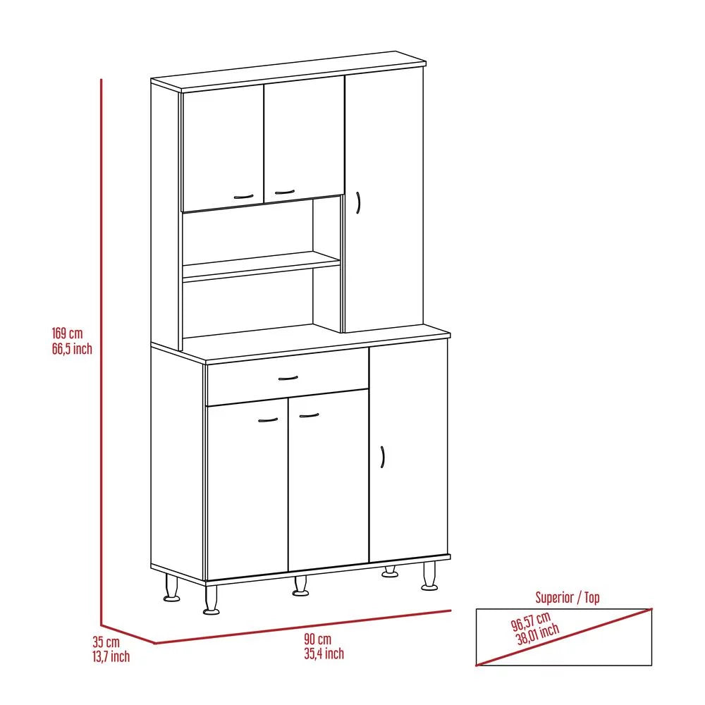 White Engineered Wood Pantry Cabinet with Six Doors E49008