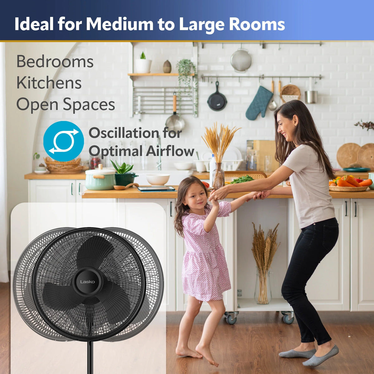 16 Oscillating Adjustable Pedestal Fan with 3-Speeds, Black D75306