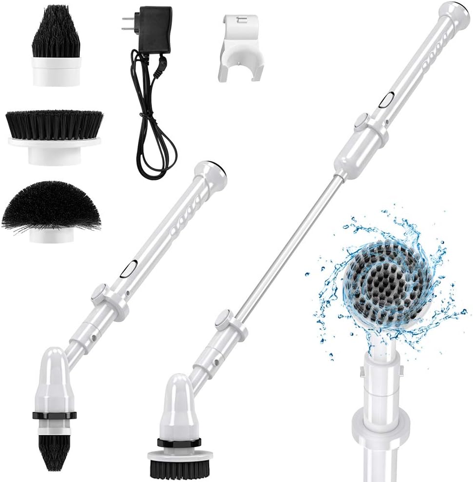 Electric Spin Scrubber 360 Cordless Power Bathroom Scrubber with Long Handle and 3 Replaceable Cleaning Brush Heads, Pack of 2 S8332