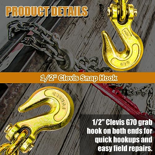 5/16 Inch x 20 Foot Transport Binder Chain with Clevis Grab Hooks H217