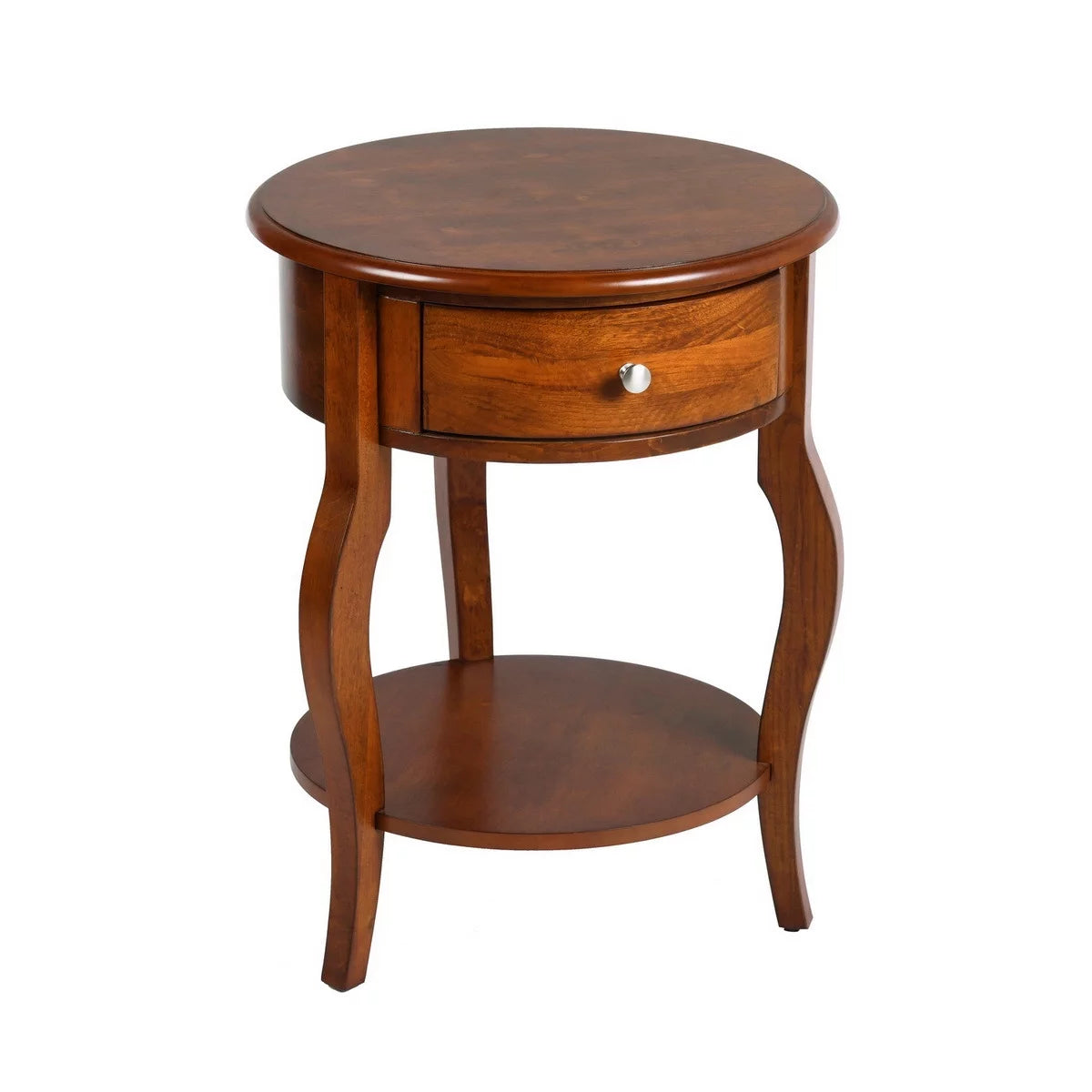Brown Round End Table with Drawer Storage N530