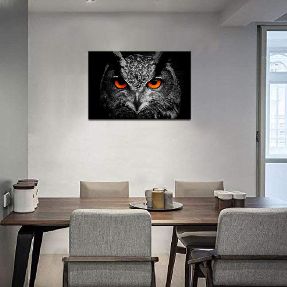Black White Owl with Red Eyes Canvas Painting Framed Artwork X7206