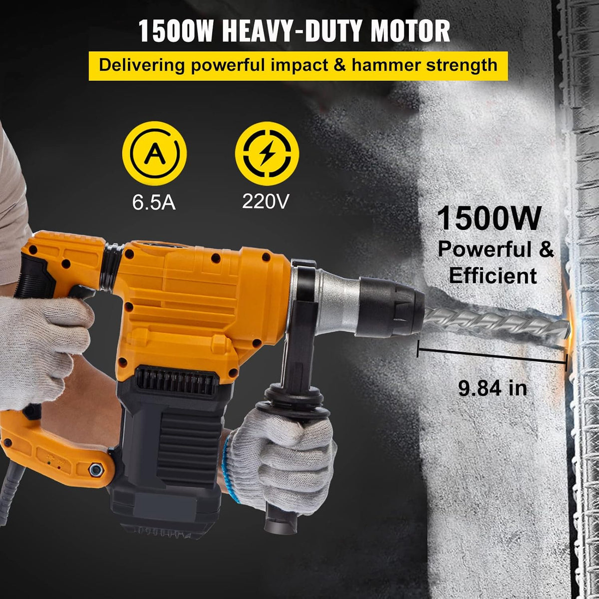 1500W SDS-Plus Rotary Hammer with Chisels, Drill Bits and Case X753