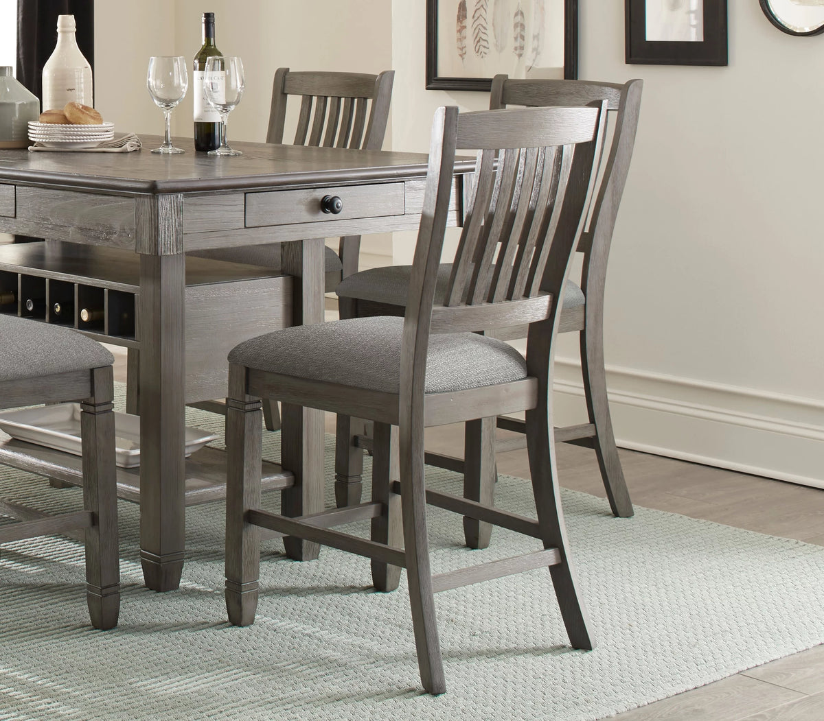 Antique Gray Counter Height Wooden Chairs 2Pc Set M897