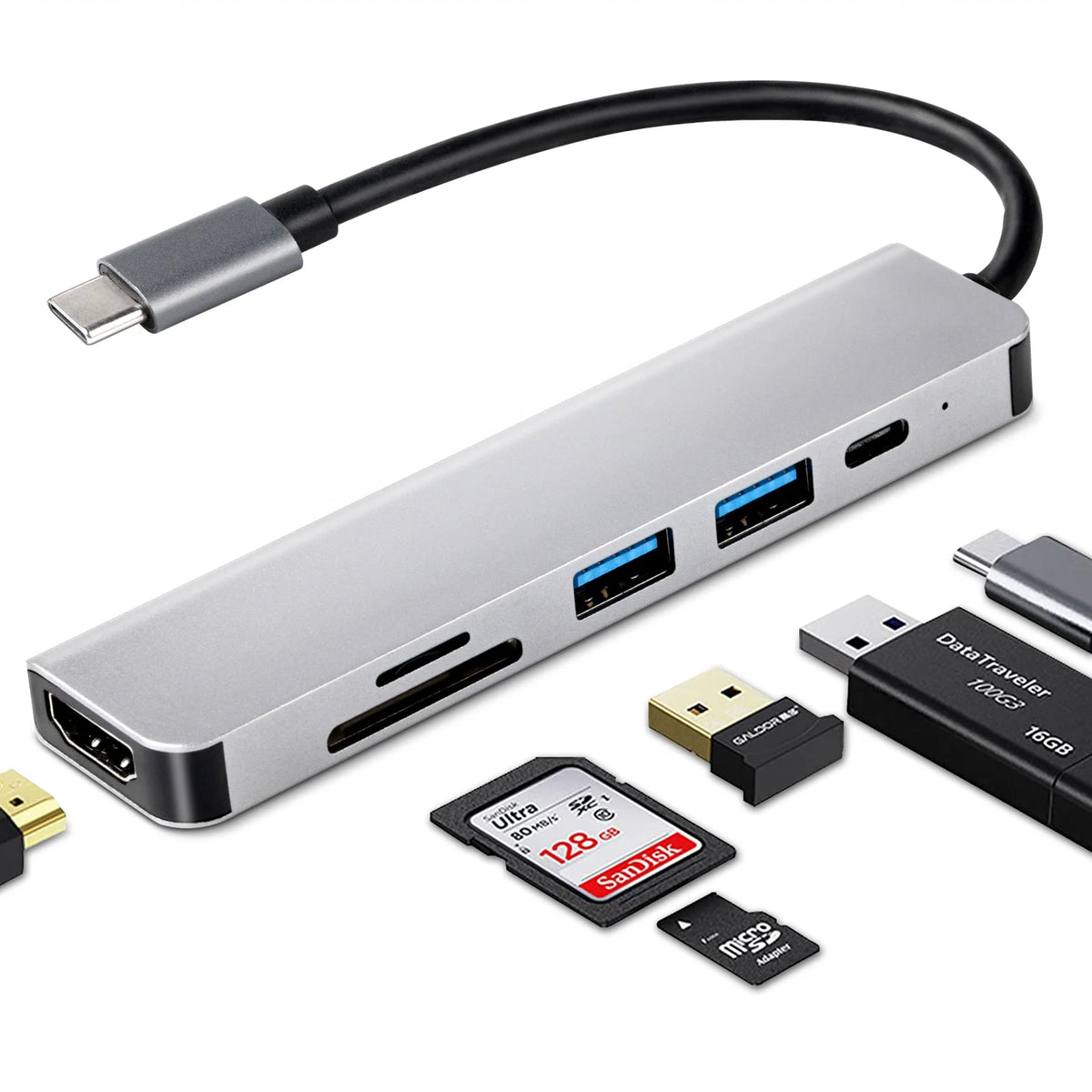 6 in 1 USB C Hub with 4K HDMI and SD/TF Card Reader C216