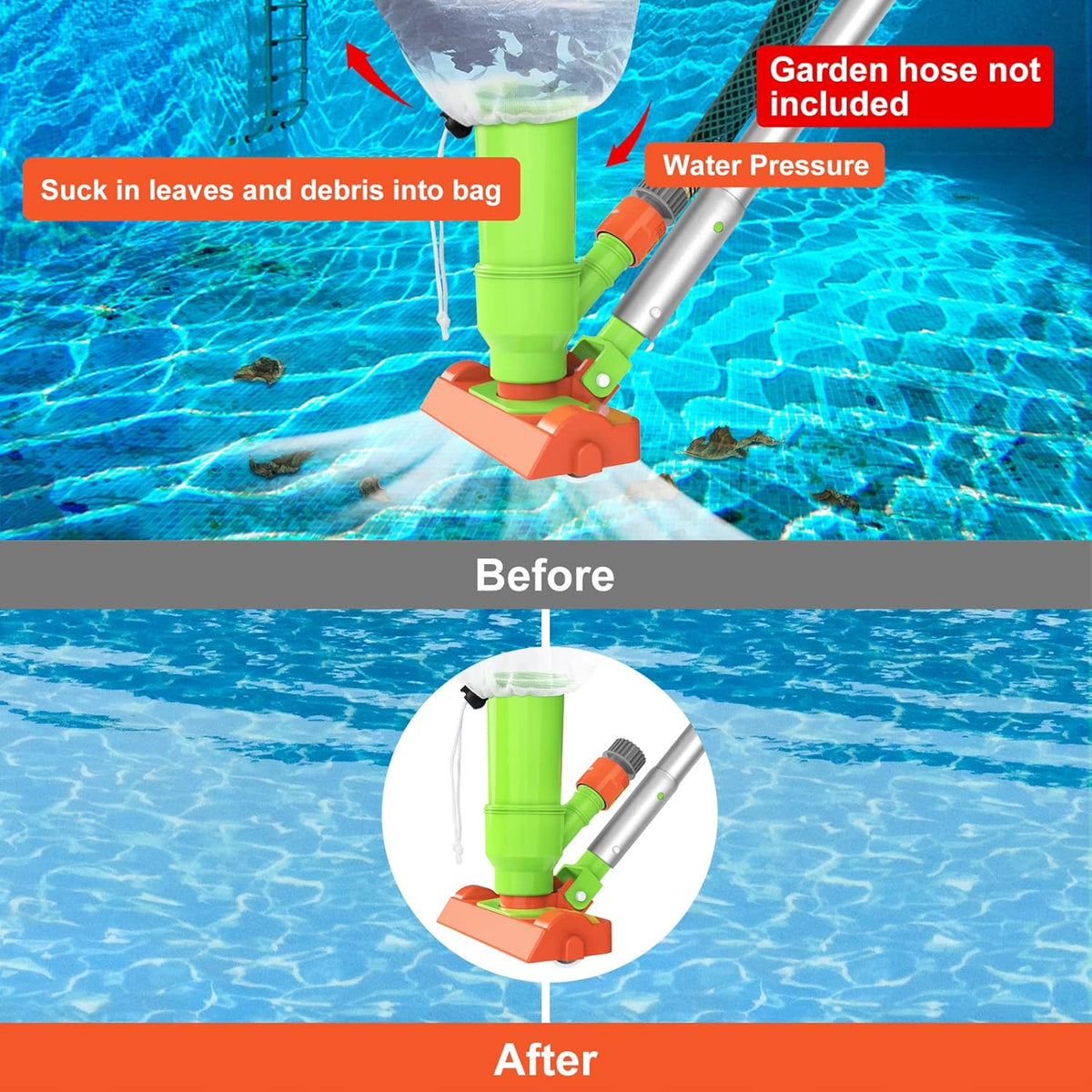 68 Portable Handheld Pool Vacuum Cleaner with 4 Section Poles F907128