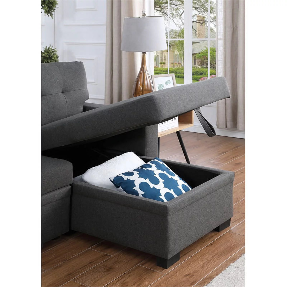 Dark Gray Reversible Sectional Sofa Bed B92812