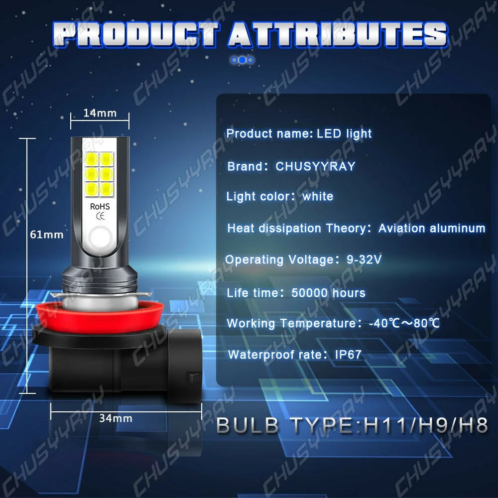 6x LED Headlights Hi/Low Beam Fog Light Bulbs 6000K V9769
