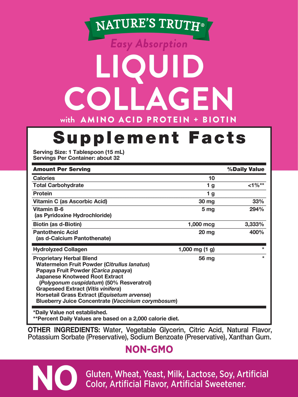 Liquid Collagen Supplement, 16 oz, Natural Berry Flavor C6130