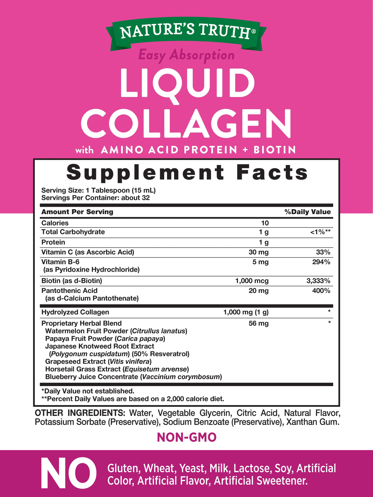 Liquid Collagen Supplement, 16 oz, Natural Berry Flavor C6130