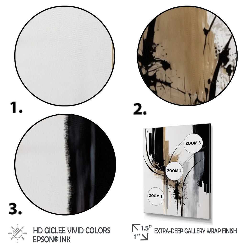 Black White Gold Geometric Canvas Art Print 3 Panels N61708