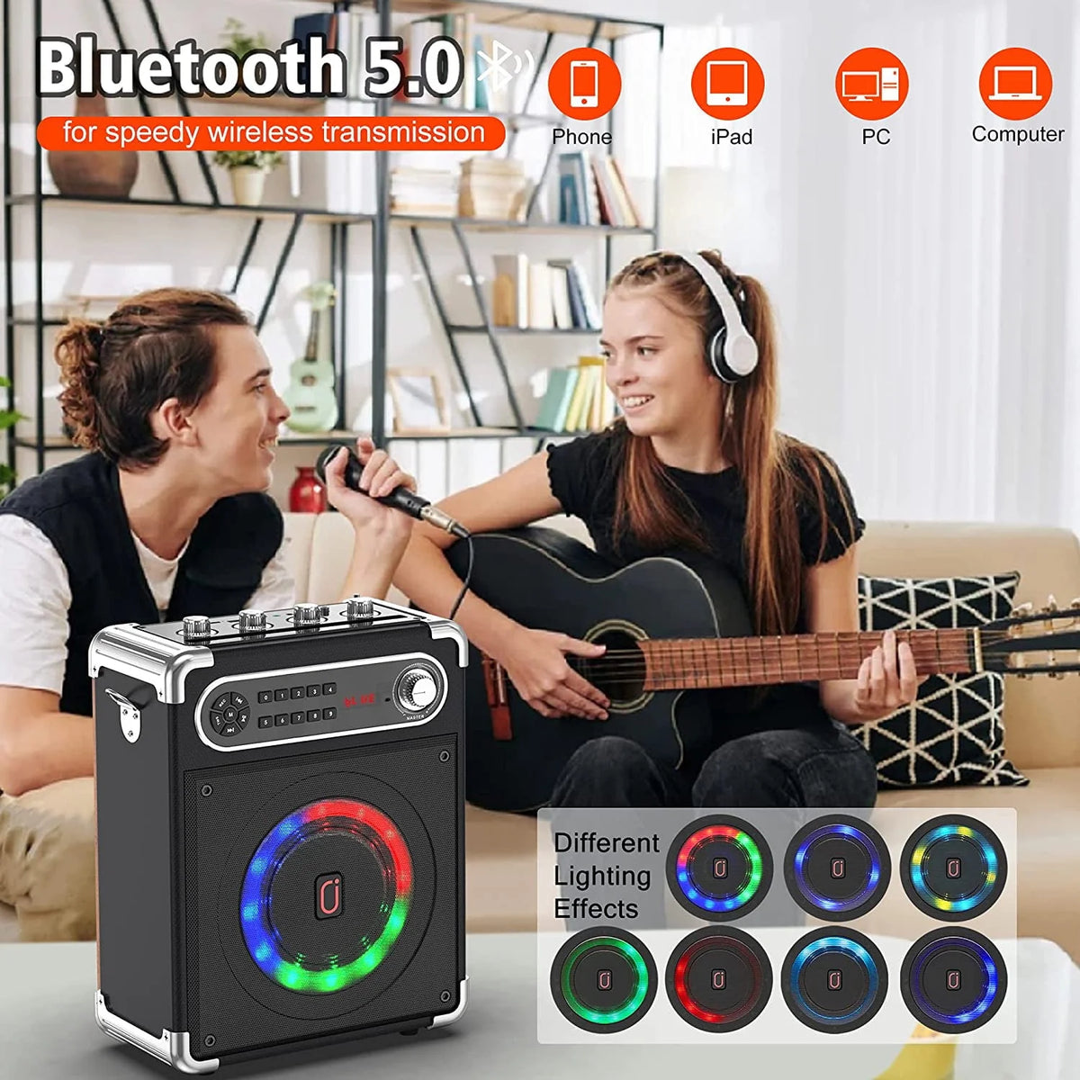 Karaoke Machine with 2 Wireless Microphones Bluetooth Speaker System W1084