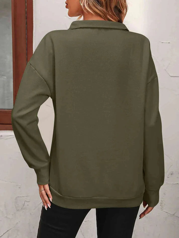 Womens Zip-Up Dropped Shoulder Sweatshirt Q9956