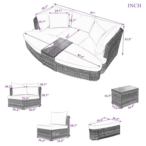 6 Piece PE Wicker Rattan Patio Sofa Set with Coffee Table U40777