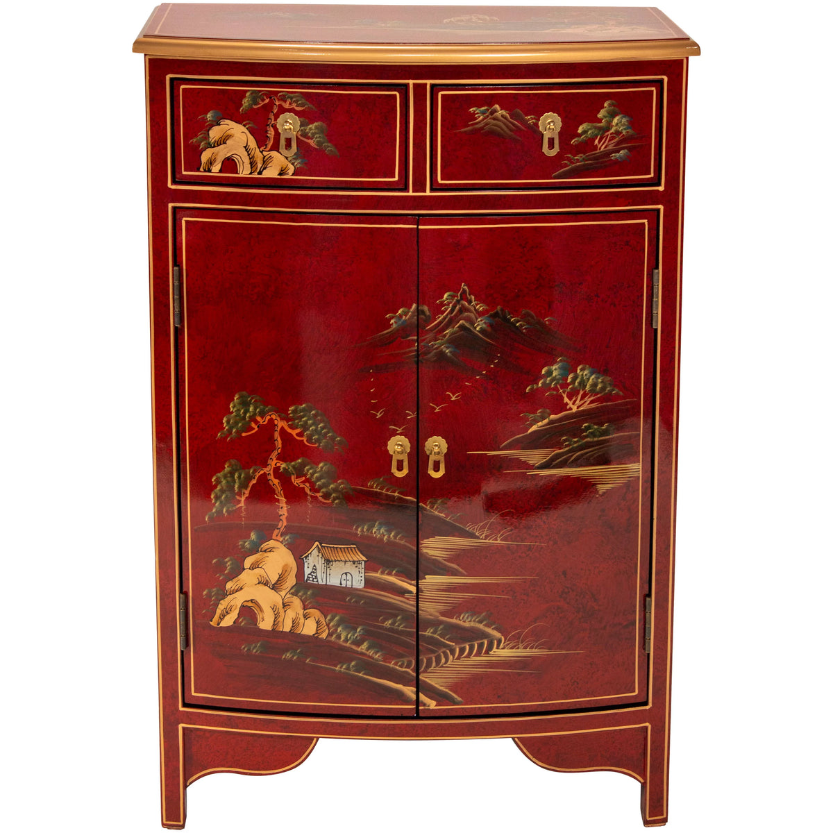 Red Lacquer Half-Round Cabinet T3330