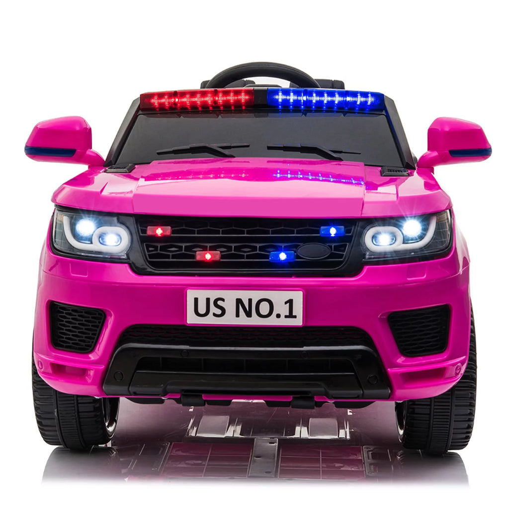 12V Powered Ride On Police Car with Parental Remote Control, Black Y9676