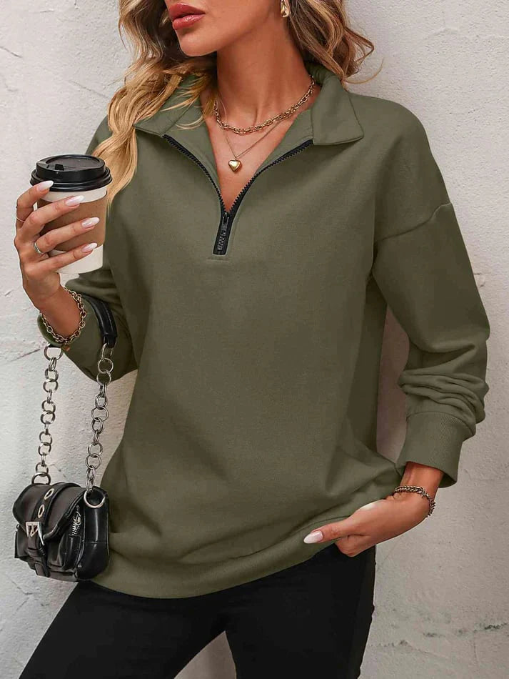 Womens Zip-Up Dropped Shoulder Sweatshirt Q9956