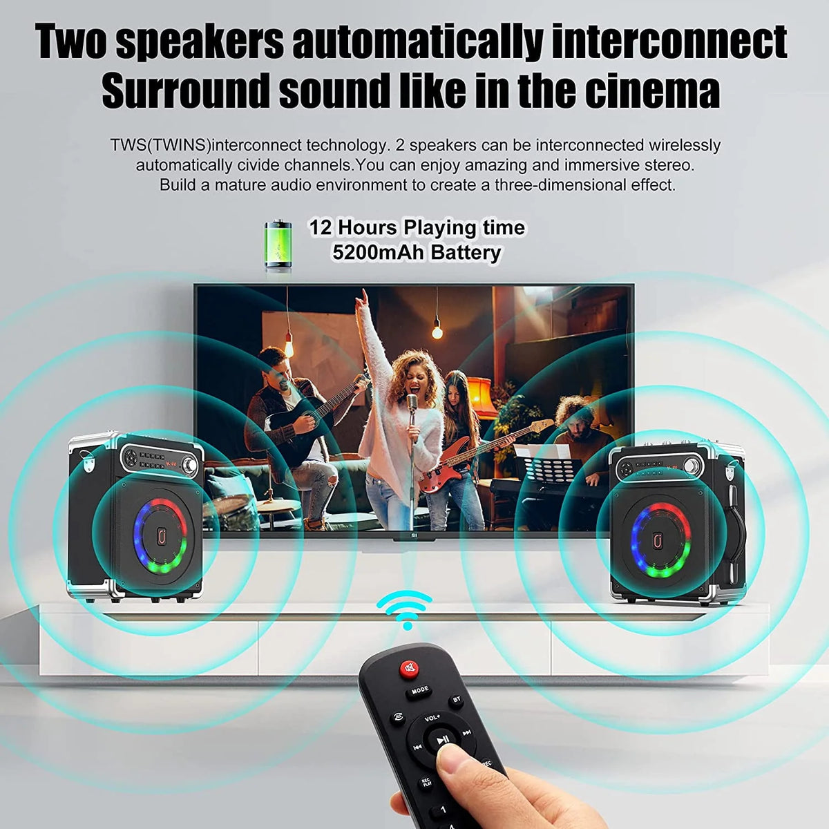 Karaoke Machine with 2 Wireless Microphones Bluetooth Speaker System W1084