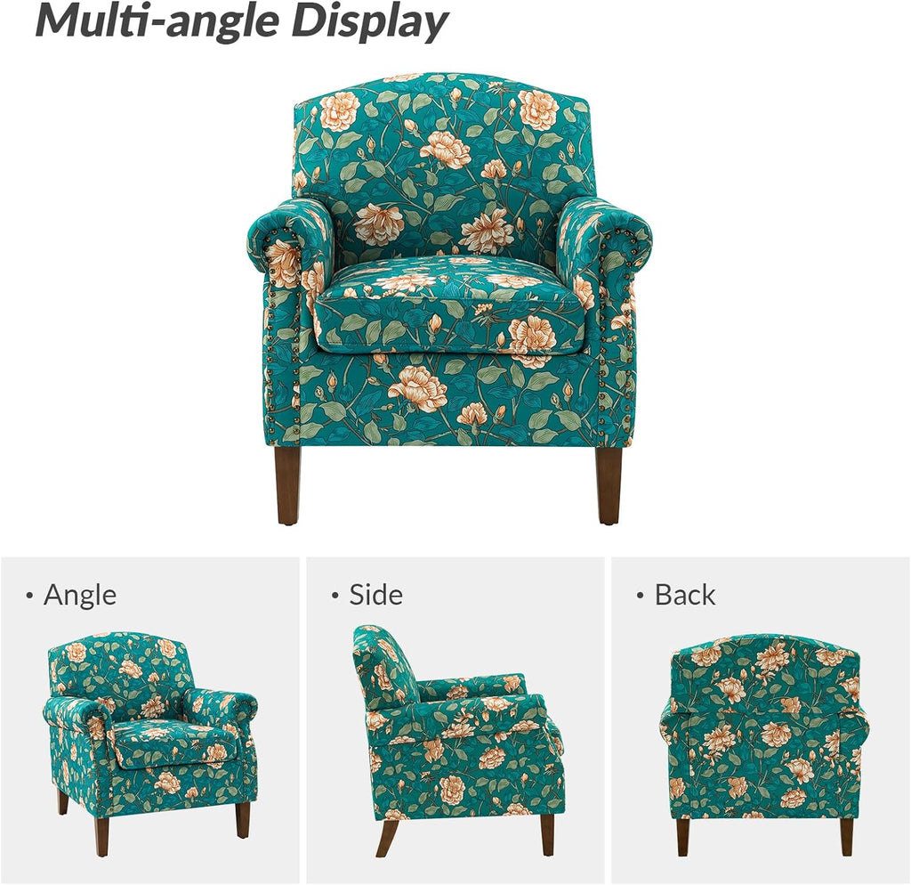 Teal Accent Chair Set Of 2 With Wood Legs & Removable Cushion Y59998