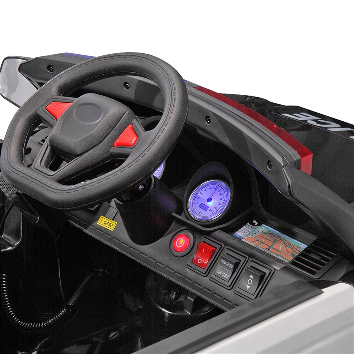 12V Powered Ride On Police Car with Parental Remote Control, Black Y9676