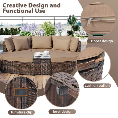 6 Piece PE Wicker Rattan Patio Sofa Set with Coffee Table U40777