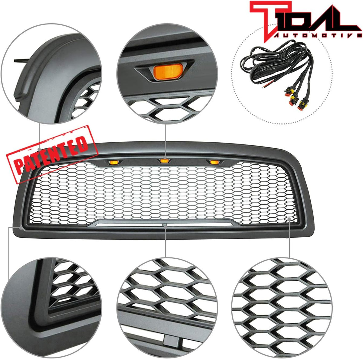 ABS Upper Grille Front LED Grille with Amber LED Lights Replacement Grille I550284