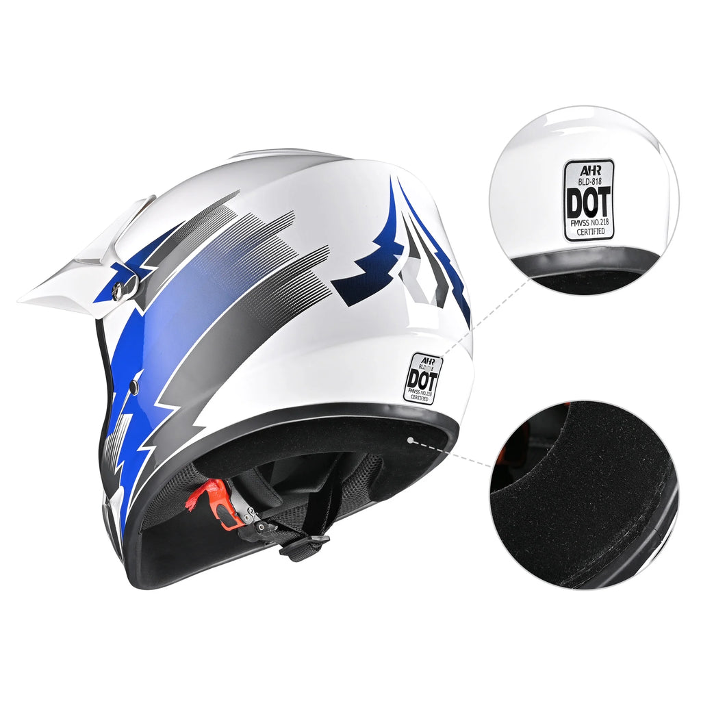 Youth DOT Motocross Helmet and Goggles Set Blue M M369