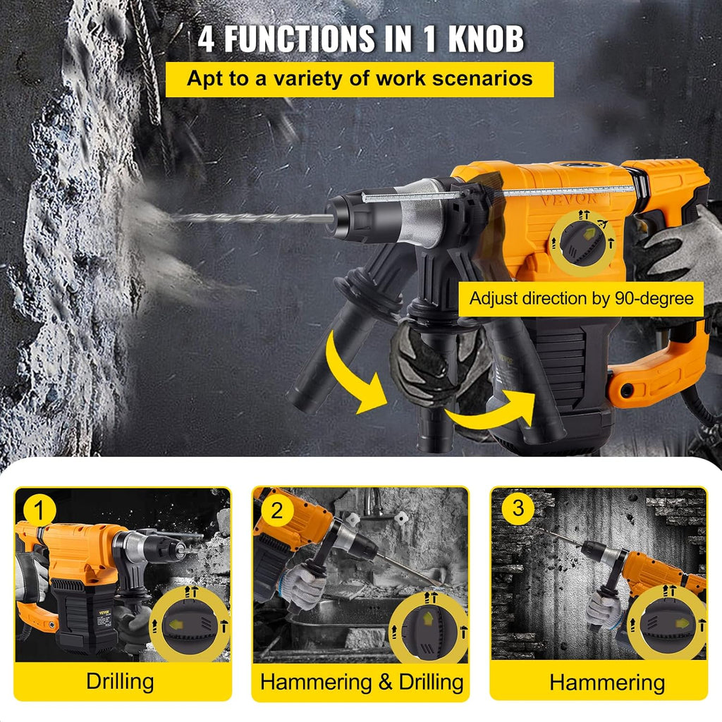 1500W SDS-Plus Rotary Hammer with Chisels, Drill Bits and Case X753