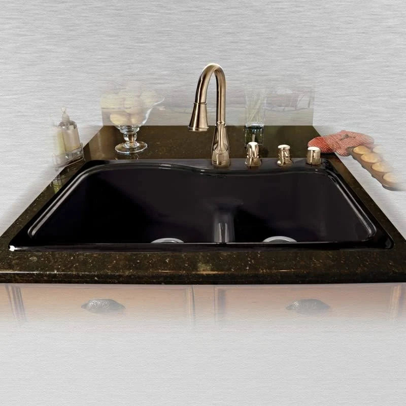 33x22 Double Basin Drop in Cast Iron Kitchen Sink Black H779078