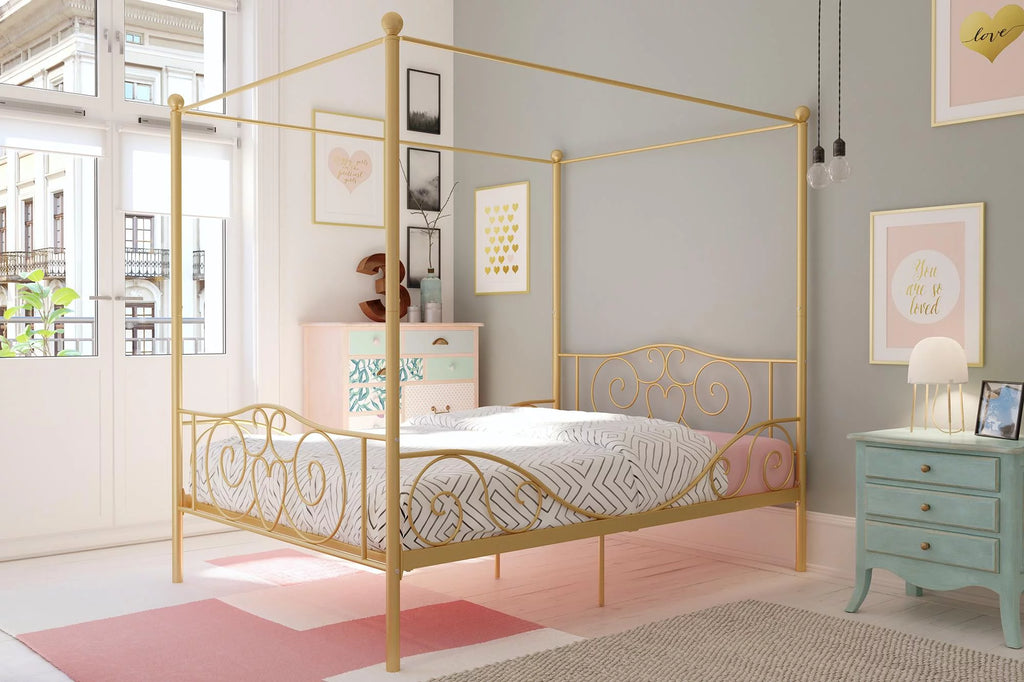Pink Twin Metal Canopy Bed O422