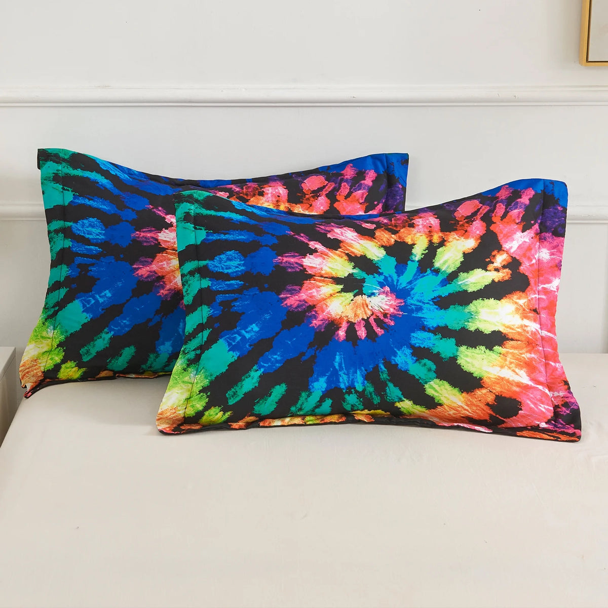Tie Dye Reversible Comforter Set, Full/Queen Size, 3 Pieces, Blue Black Purple H5093