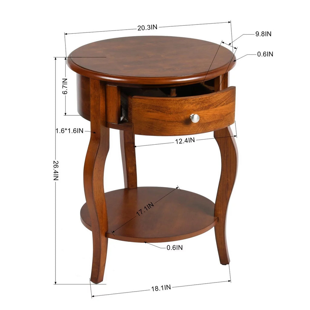 Brown Round End Table with Drawer Storage N530
