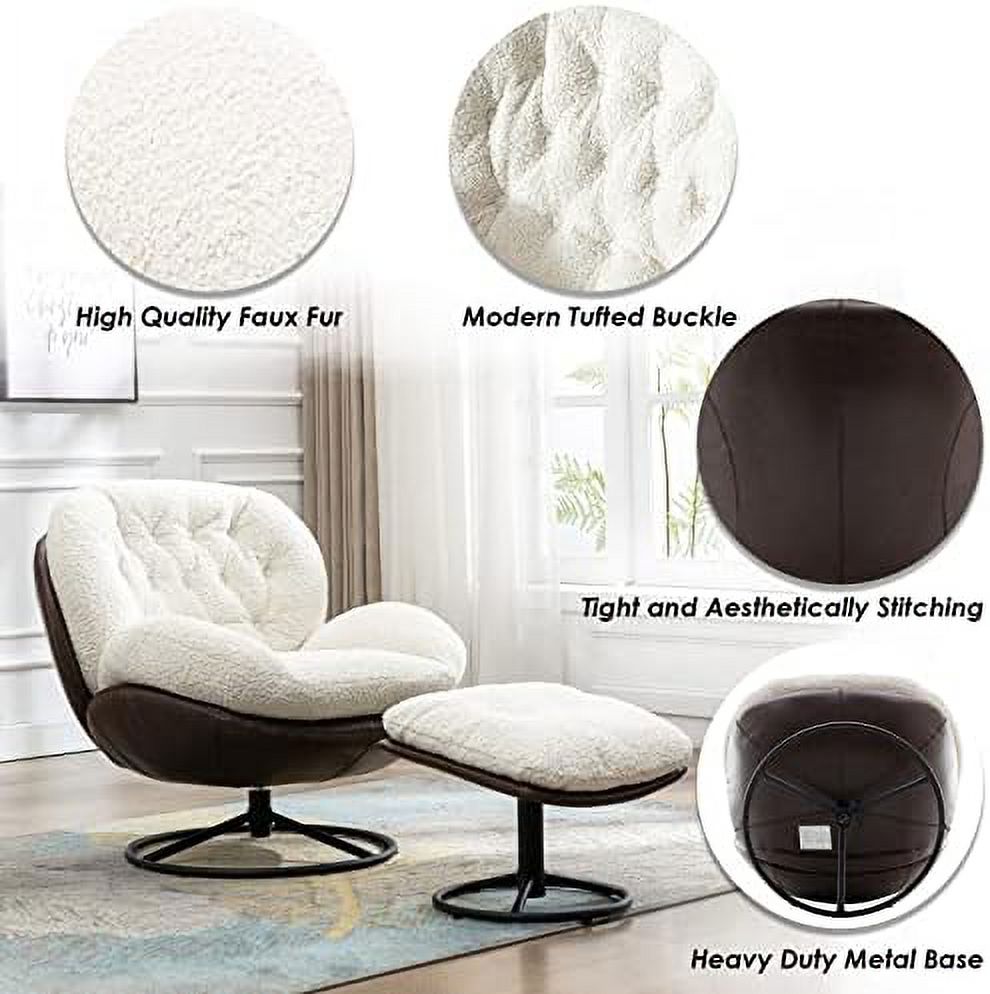 Swivel Accent Chair with Ottoman Linen Upholstered Lounge Chair with Footrest Tufted Armchair with Metal Base C241931