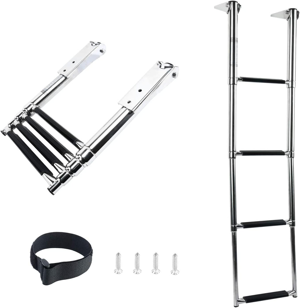 4 Step 316 Stainless Steel Telescoping Ladder with Retaining Strap Pack of 2 G5903