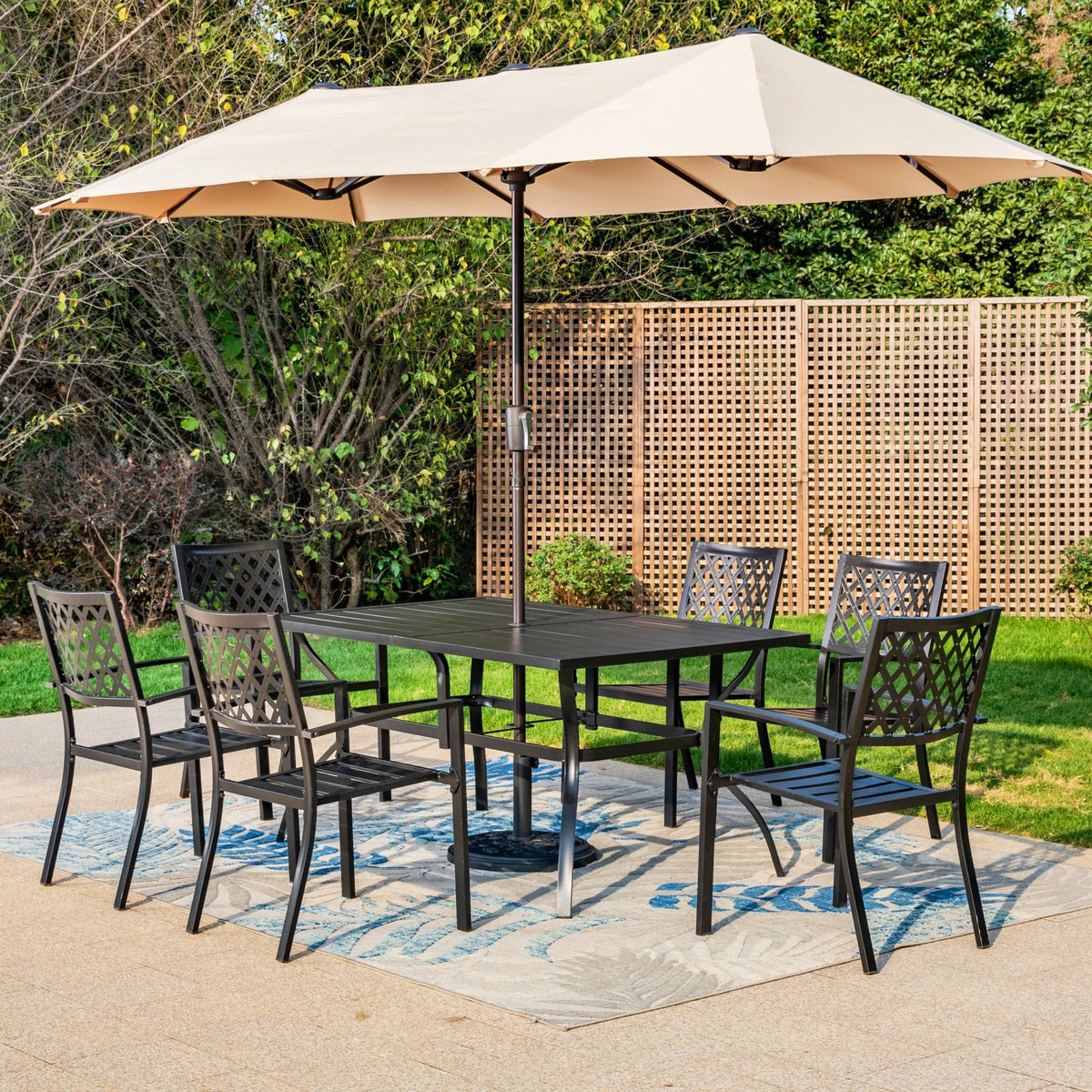 Set of 8 Outdoor Dining Set with 13 ft Umbrella, 8 Chairs & Table W9537