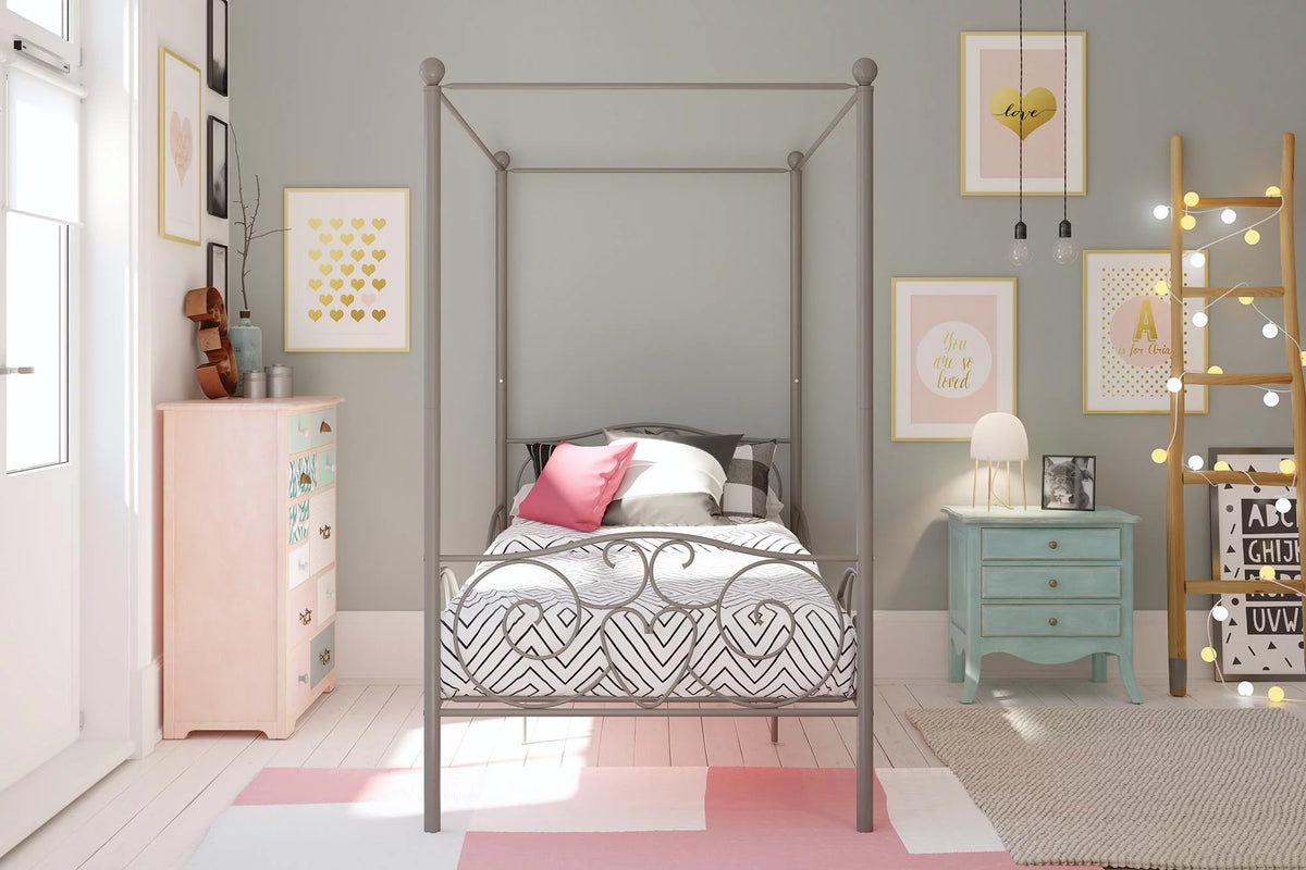 Pink Twin Metal Canopy Bed O422